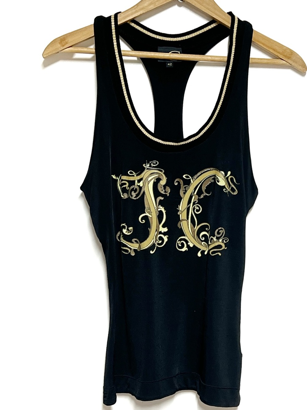 Authentic Just Cavalli by Roberto Cavalli black racer tank top women’s 42 US M